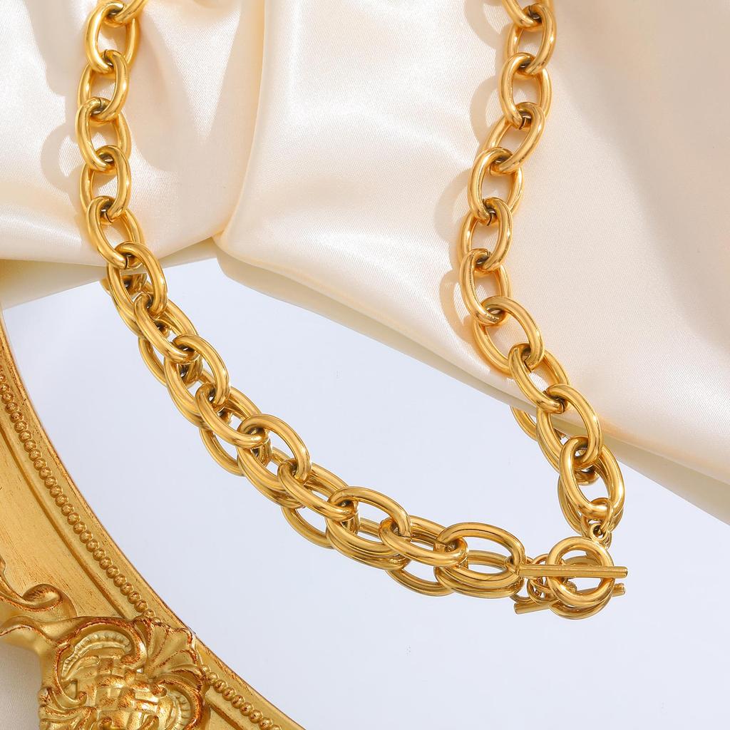 12mm Rolo Chain Necklace for Women,Stainless Steel 18K Gold Plated OT Buckle Necklaces,Punk Jewelry Gifts