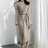 Fashion Autumn/Winter Retro Half High Neck Slim Fit Temperament Colored Mid Length Strap Knitted Elegant Dress for Women