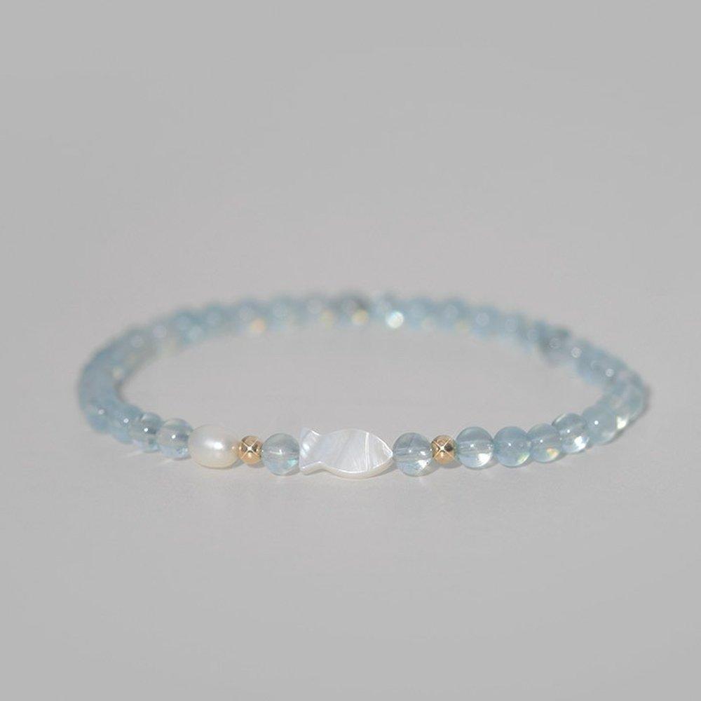 14K Gold-Filled Ciel Natural Aquamarine Mother-of-Pearl Fish Bracelet W
