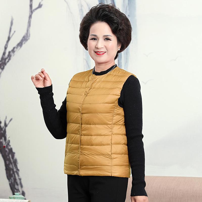 Middle-aged Vest Mother's Light and Thin Round Neck Down Jacket Liner Vest Large Size Warm Vest Vest Jacket