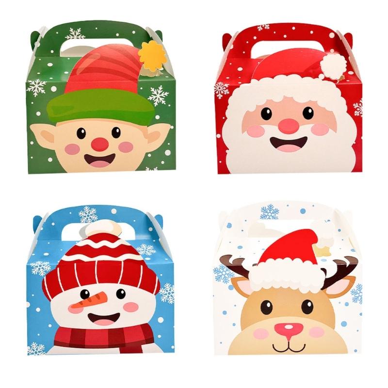 Environmental Friendly Paper Substance Christmas Holiday Party Candy Box With Handle For Cake Dessert Chocolate Gift Packaging Storage