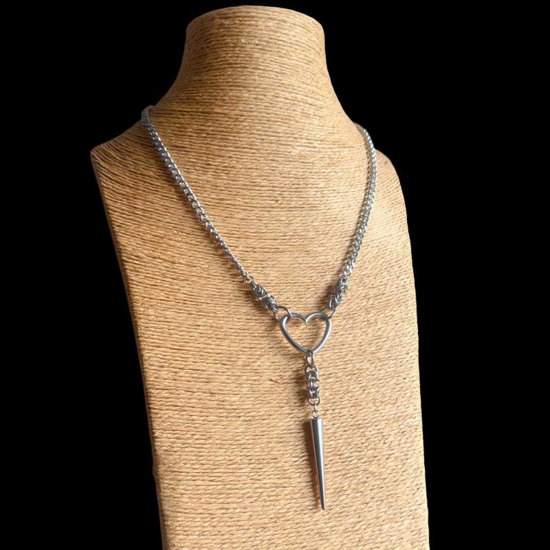 Unisex Titanium Steel Rivet Heart Necklace - Trendy Hip Hop Chain for Men