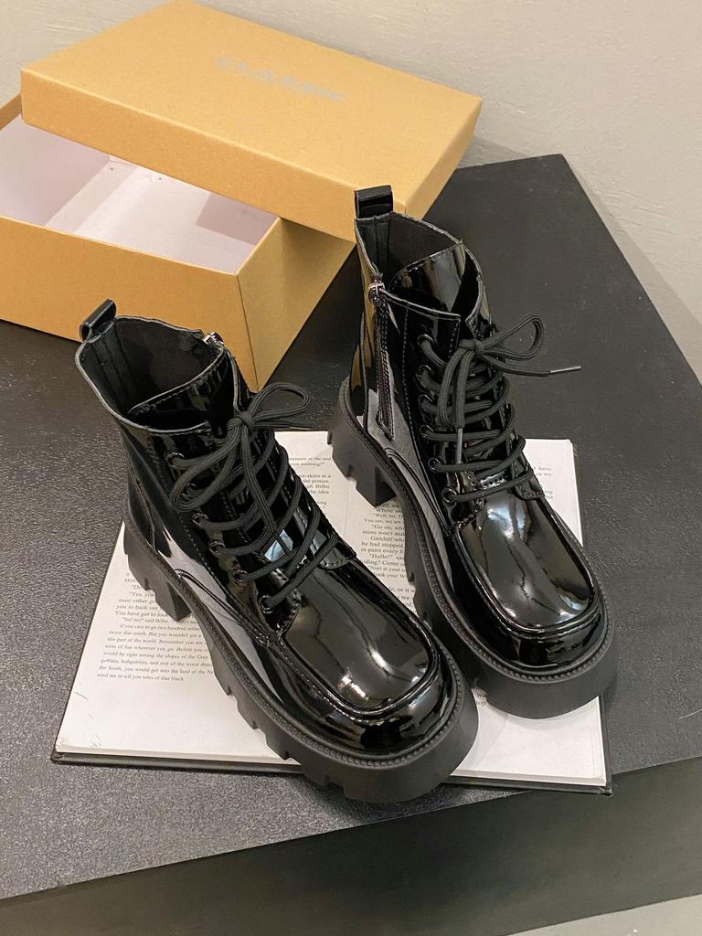 British Martin boots women's 2025 new autumn and winter short single boots short boots retro thick-soled thick-heeled glossy boots