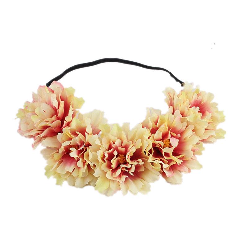 European & American Peony Flower Elastic Headband - Fabric Art Christmas Hair Accessories for Women