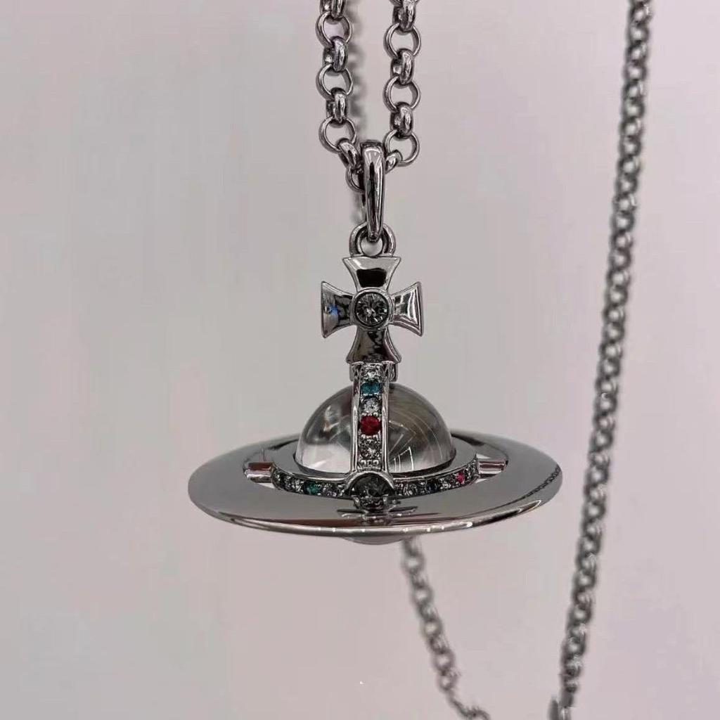 Westwood Saturn Choker Necklace: High Version, Medium Size, Women's 10MM Beads, Logo Clasp.