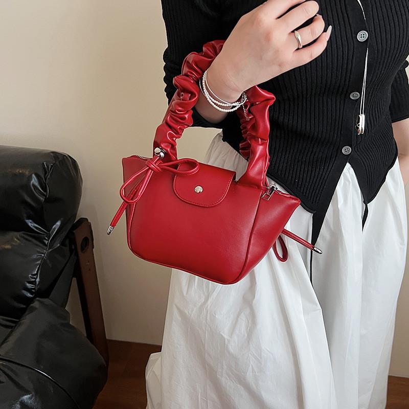 IELGY Ladies Shoulder Bag Pleated Portable Bow Portable Bucket Bag