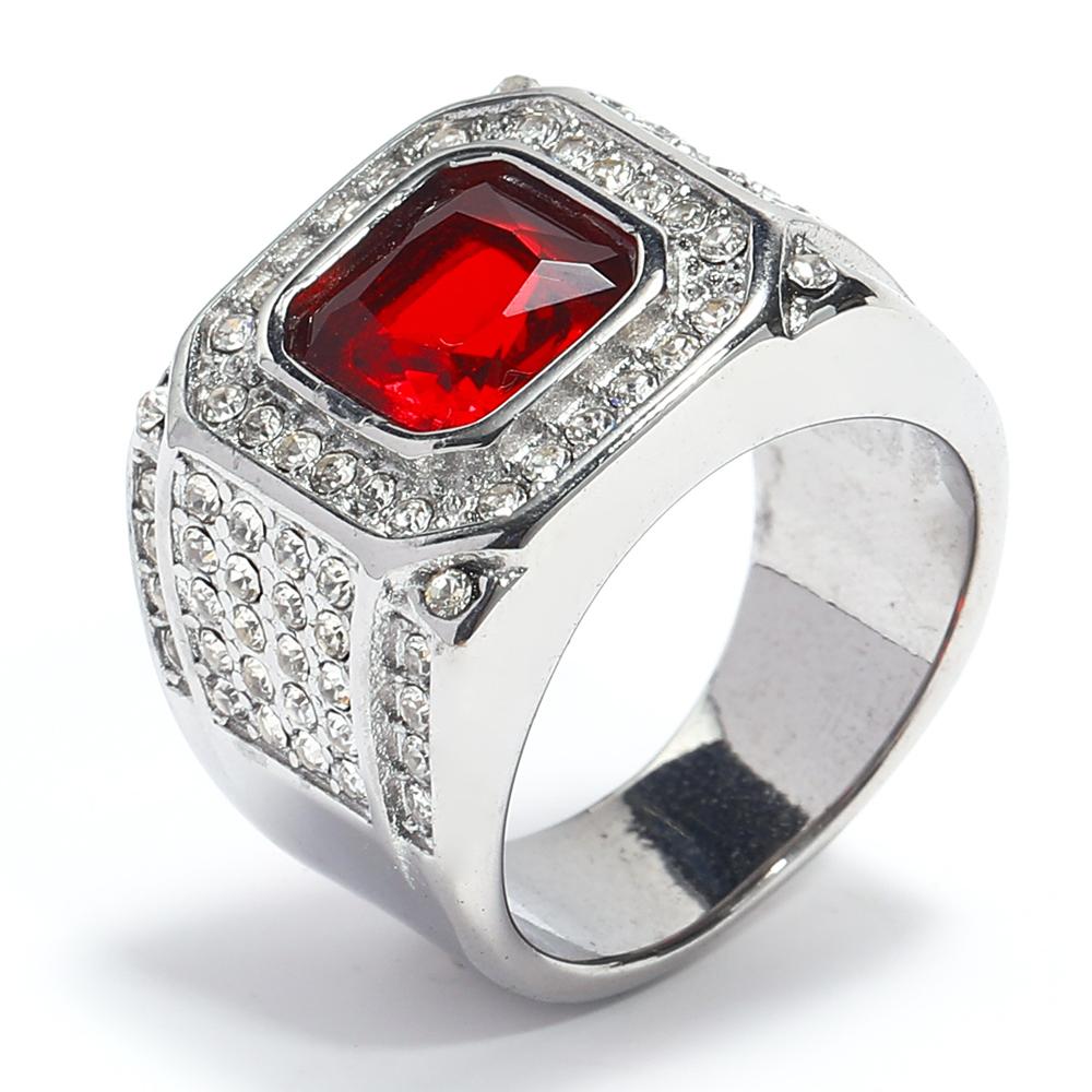 Full Diamond Square Ring for Men Titanium Steel Bling Iced Out Hip Hop Jewelry Luxury Cubic Zirconia Ring