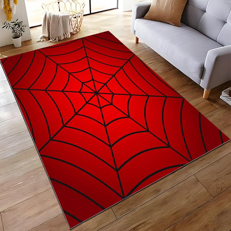 Red Spider Web Pattern Design Rug - Non-slip Rug Suitable for Living Room and Bedroom Sofas.