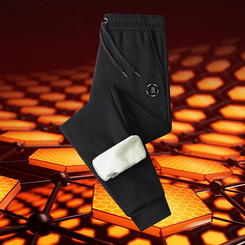 Men's Fleece-Lined Trousers Winter Thickened Casual Trousers Loose-Fit Warm Shearling-Lined Cuffed Trousers
