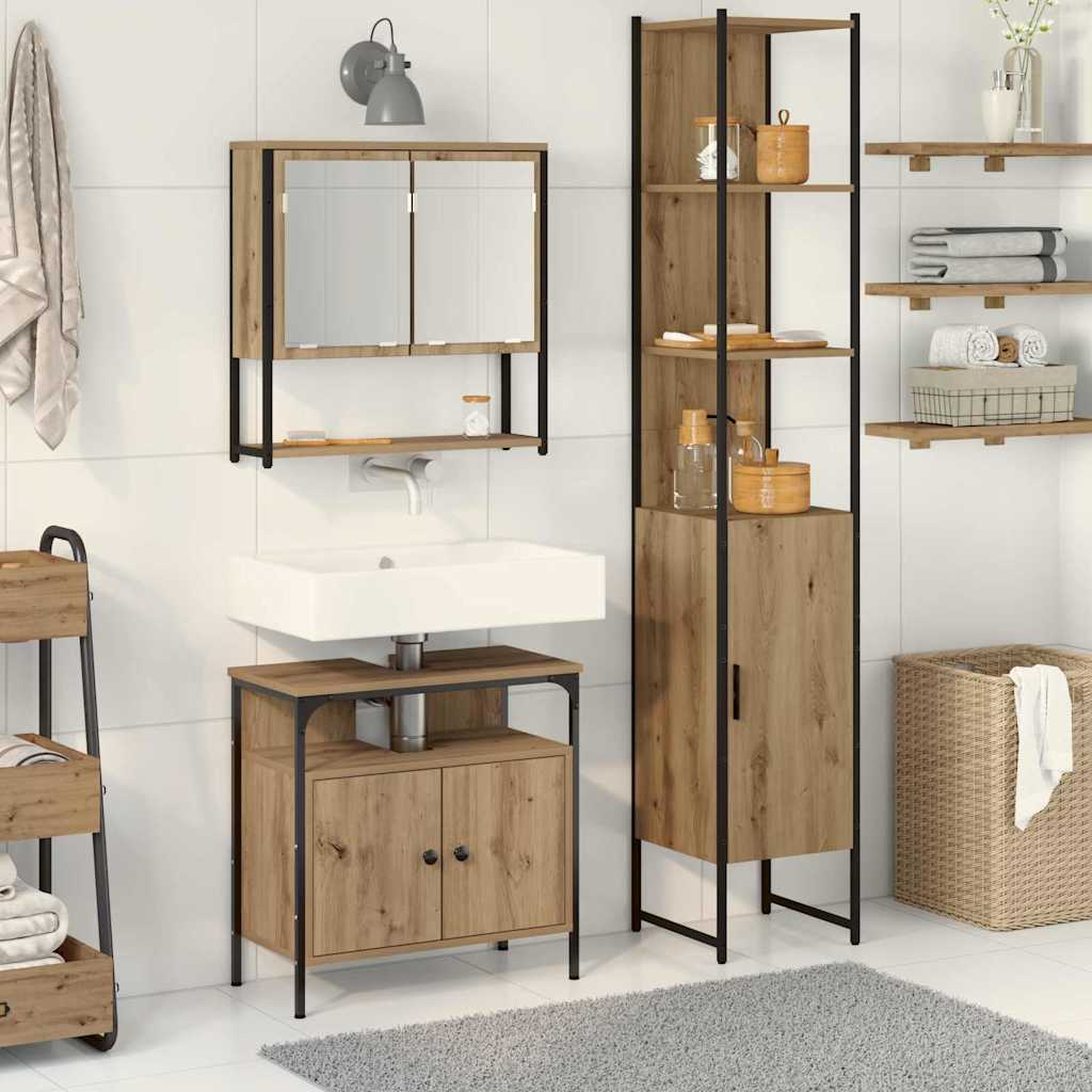 Bathroom Furniture Set with Shelf 3 pcs Artisan Oak Wood Based Material