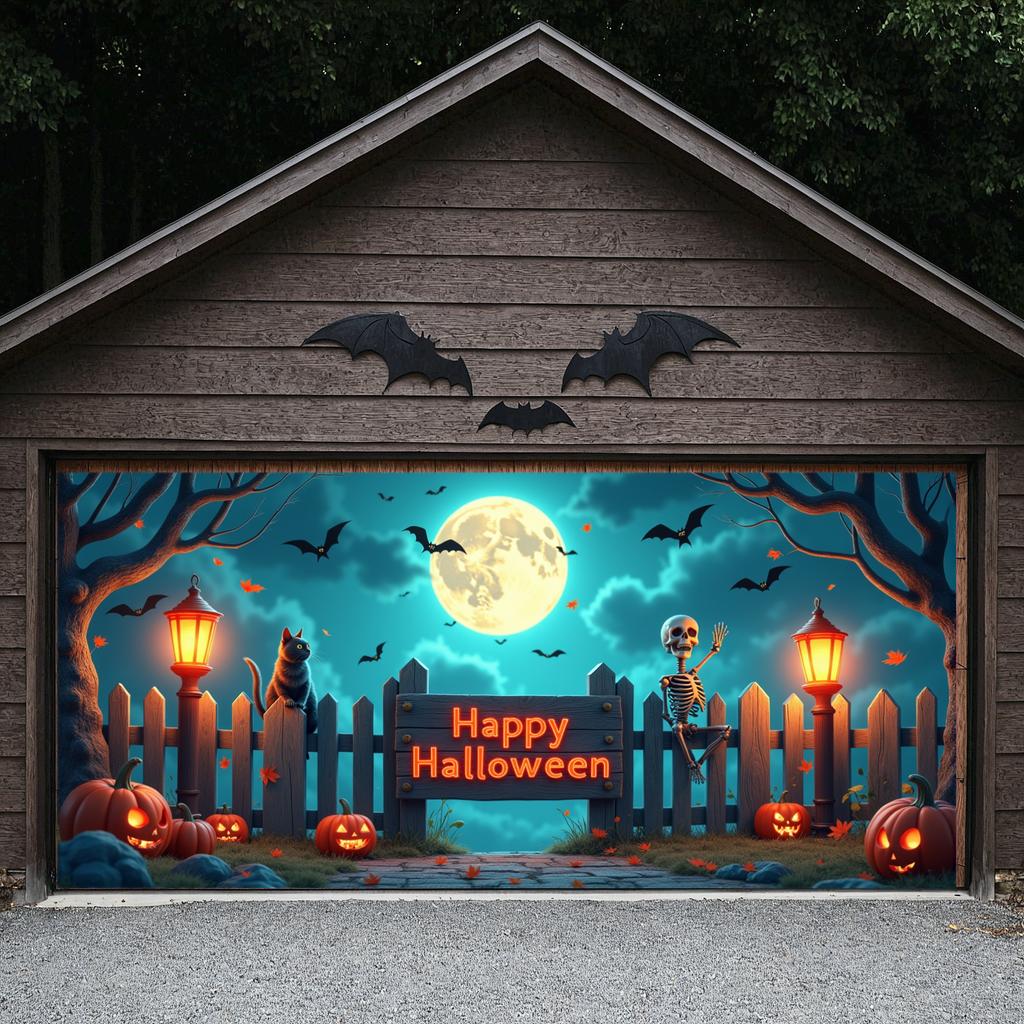 Outdoor Decoration Halloween Skeleton Event Banner Party Backdrop Wooden Fence Halloween Banner For Outdoor Decoration Festival