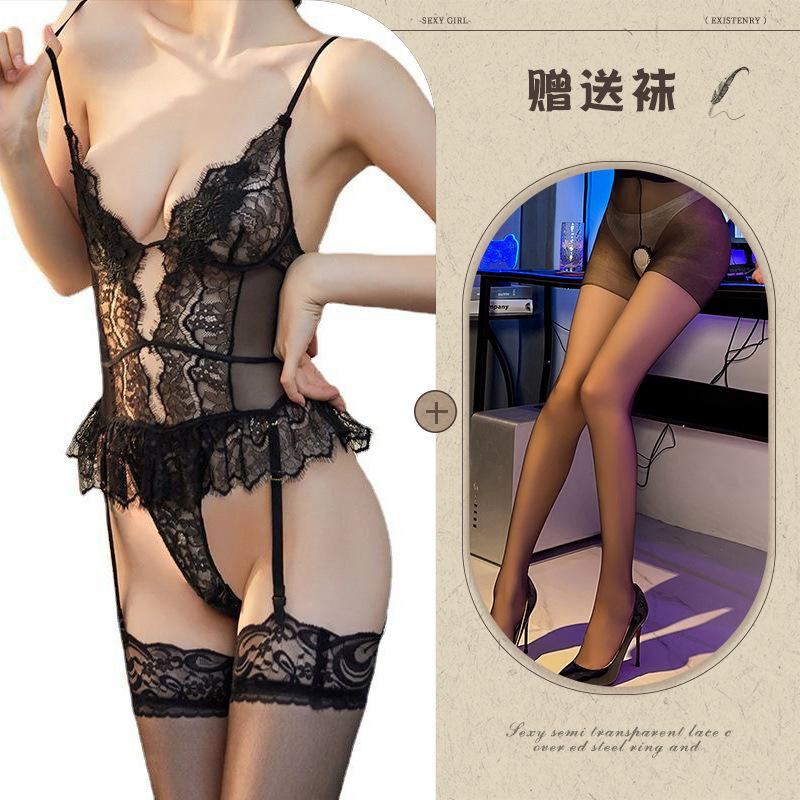 New sexy lingerie lace shapewear backless burst tits seduction transparent tight suspenders women