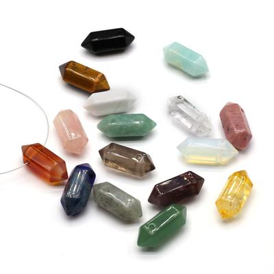 1Pc Reiki Healing Crystal Pendant, Energy Natural Stone Agate Gemstone Hexagonal Charms for DIY Necklace Keychain Pendulum Jewelry Accessories 9×21mm