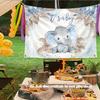 1 Piece of 2D Flat Banner - Bohemian-style Elephant Shower Backdrop Fabric - Blue Reed Grass Theme
