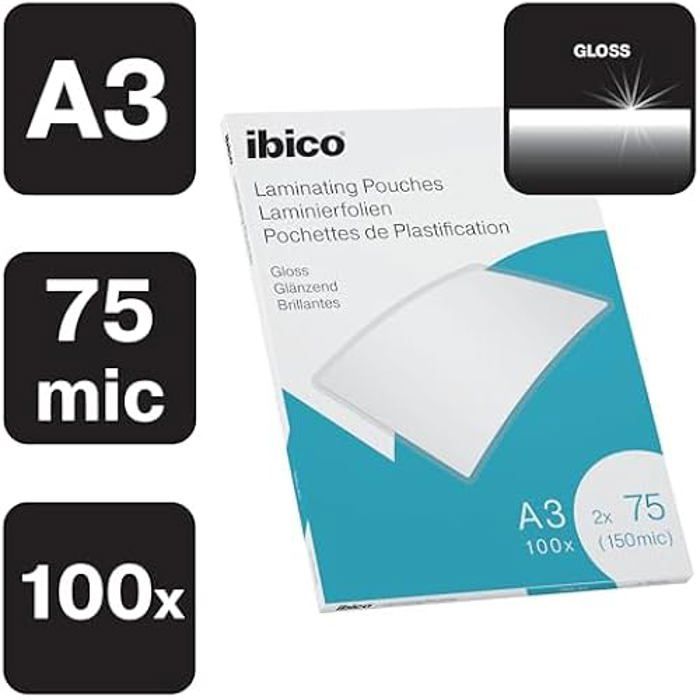 Pochettes de plastification a3 - ibico - 150 microns - paquet de 100 - finition brillante - haute protection
