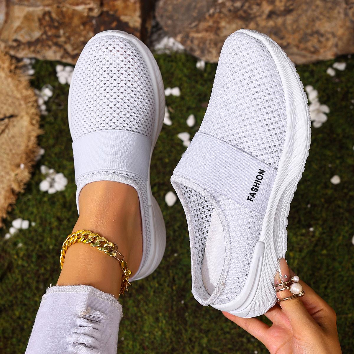 Women s Plus Size Half Slip On Shoes Flying Woven Mesh Breathable Loafers Casual One Step Flat Daily Shoes 36 1060₽