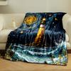 A Glowing Lighthouse with Golden Swirls, Fireflies, and Ocean Waves. for All Seasons Blanket Lunch Break Throw Gift