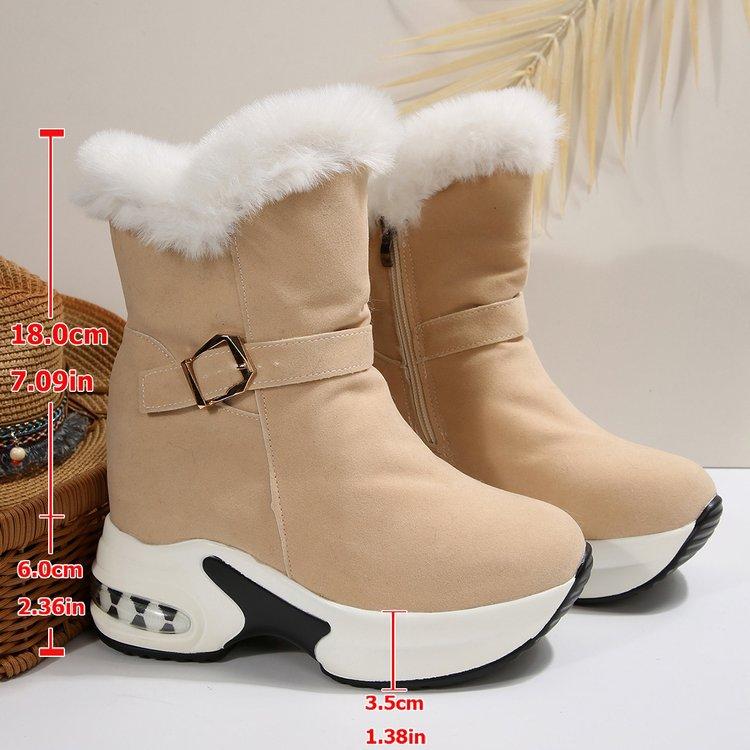 Large Size Thick Bottom Heightened Comfortable Warm Fluffy Boots Autumn and Winter New Metal Buckle Snow Boots Women