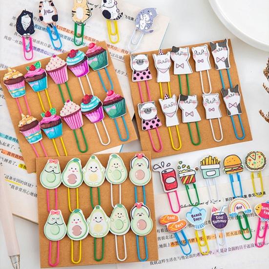 10Pcs Cartoon Wooden Paper Clips Set Cute Cat Food Shape Bookmark for Students Colorful Decorative Stationery for Journal Note