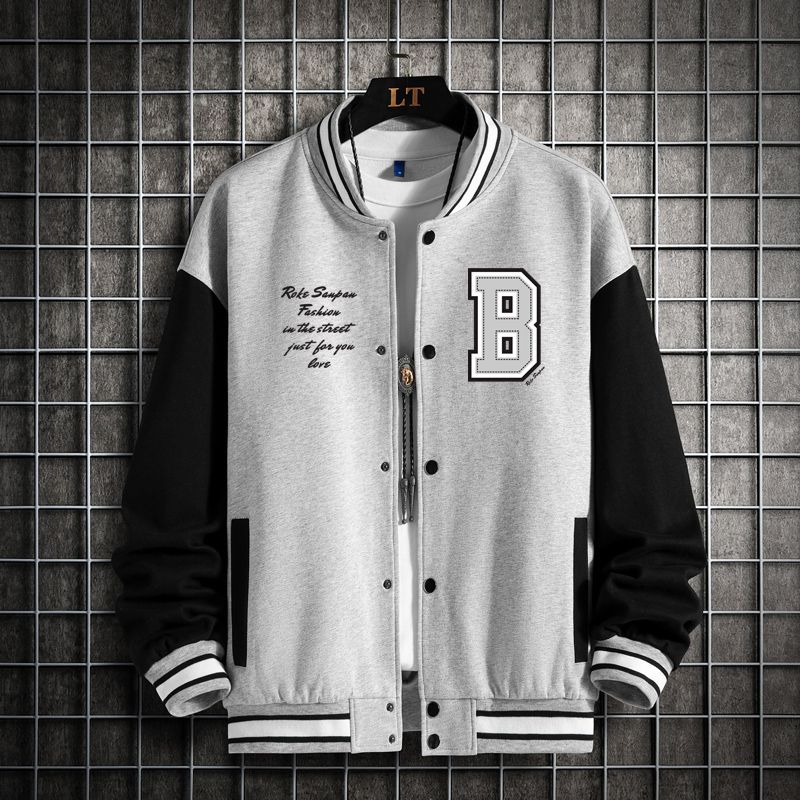 Men Black Gray White Solid Color Jacket Loose Oversize Clothes Baseball Uniform Street Coat Warm Fleece Soft Jackets