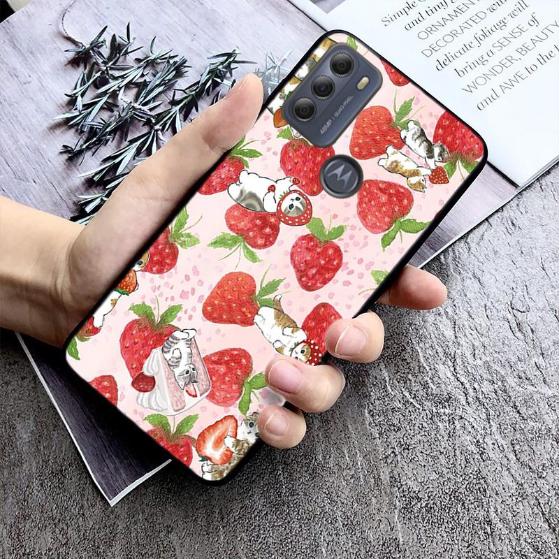 Phone Case For Moto G86 G85 G75 G15 G05 G56 G72 G53 G54 G84 G60 G31 G32 G24  G 5G G Play Strawberry Cat Cartoon