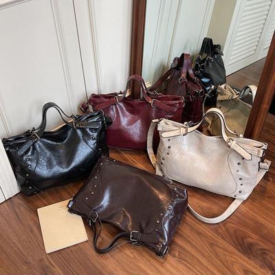 Damenmode Y2K Hot Girl Motorradtasche Vintage Einfarbig Große Kapazität Nieten Dekor Schulter Umhängetasche CLE