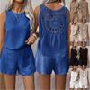 Summer Sleeveless Solid Color Shorts Set Women Clothing