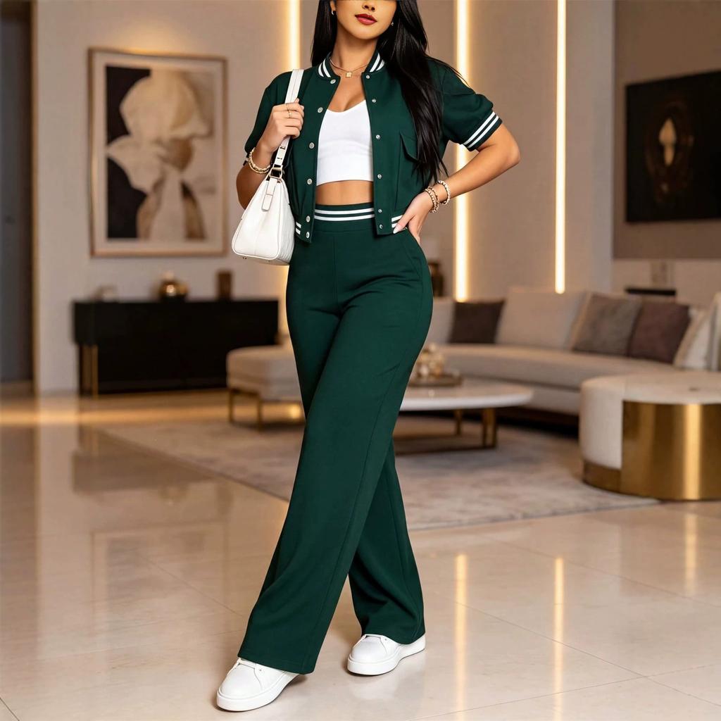 New spring and summer models in stock, two-piece set of short-sleeved baseball jersey and trousers, and women's fashion casual suit.