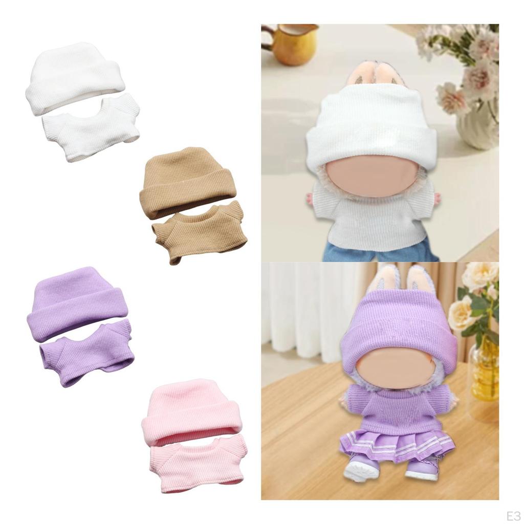 2 Pieces 17/15cm Dolls Clothes Costumes Short Sleeve and Hat Outfits for Doll