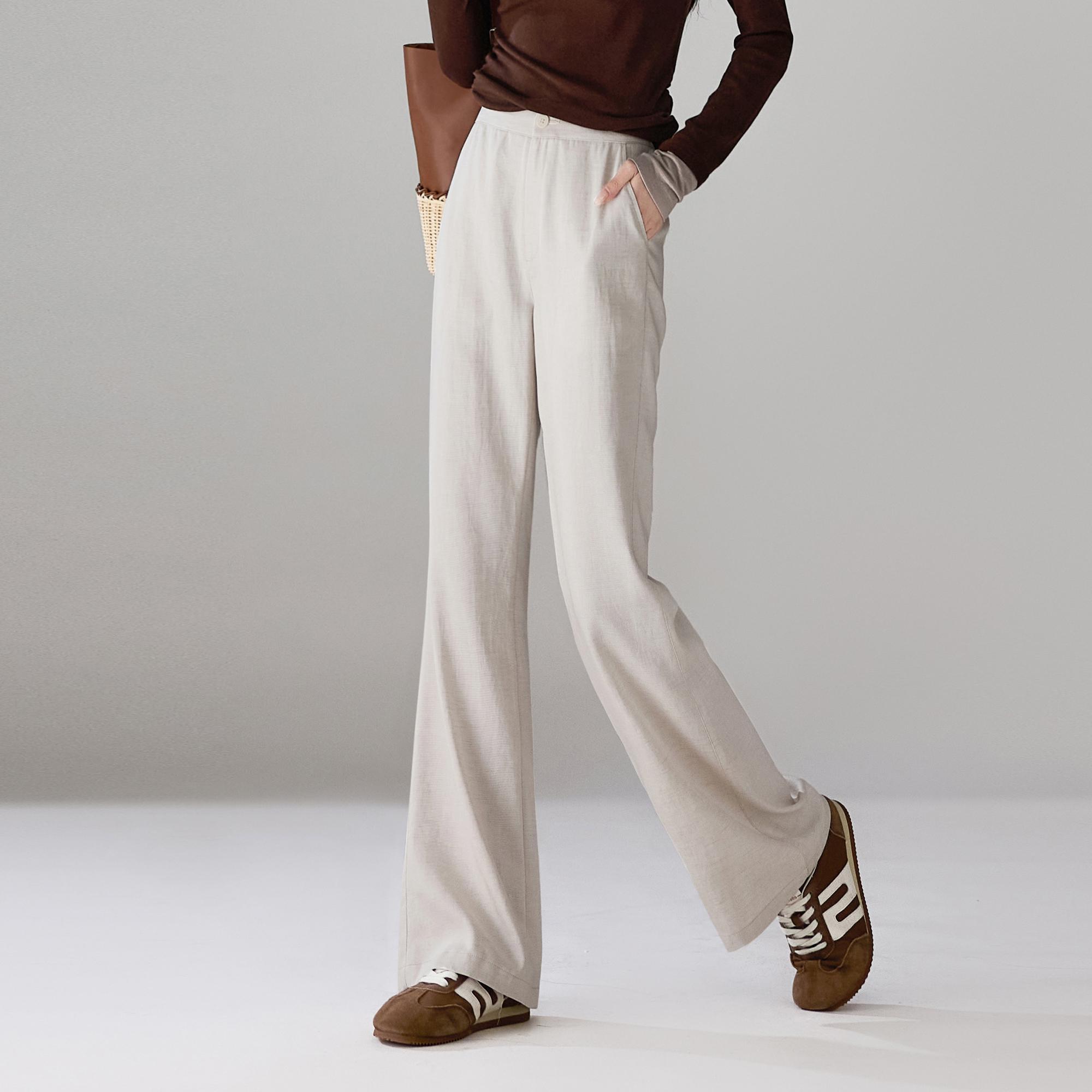 2026 Spring Retro High-Waisted Flared Linen-Blend Slimming Casual Women s Trousers S