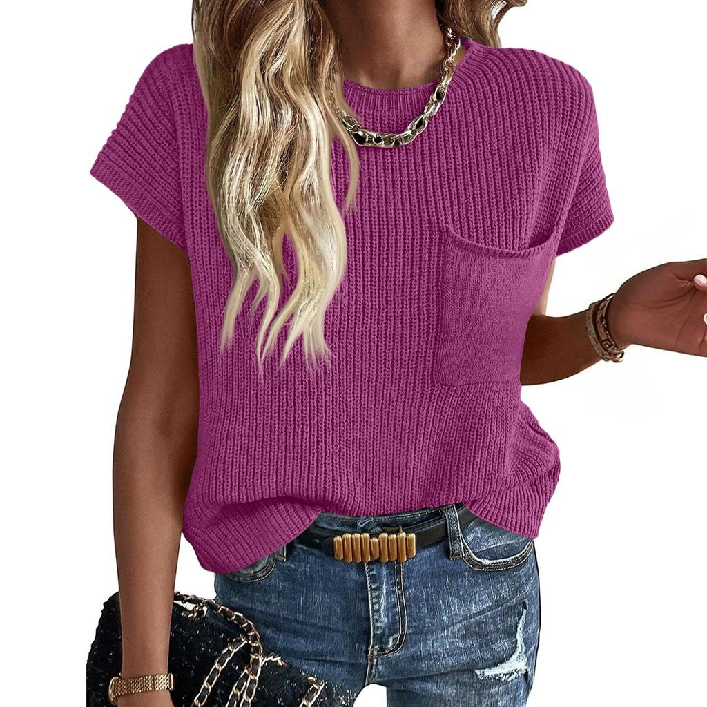 Women's Fashion Casual Loose Covered Sleeve Round Neck Knit Top