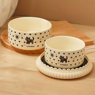 Cartoon Heated Pet Water Dispenser Constant Temperatur Intelligent Heated Dog Water Bowl Quiet Ceramics Cat Heating Bowl