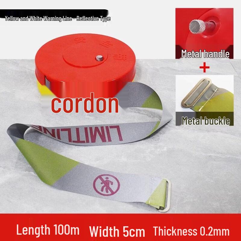 100m Reflective Retractable Yellow-White Warning Tape