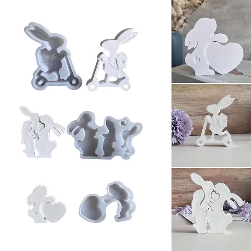 Easter Themed Ornament Mould Flexible Silicone Mold for Rabbit Figurine Decoration Gypsum Mold Jewelry Making Supplies