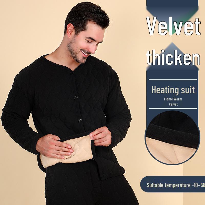 500g Extra Thick Fleece-Lined Quilted Thermal Set for Men & Women - Middle-Aged & Elderly
