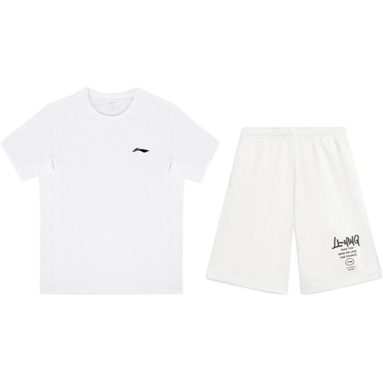 

Li-Ning Simple Quick-Dry Sweat-Absorbing Breathable Round Neck Pullover Short Sleeve T-Shirt Casual Sports Set Unisex Tops YTSU149-3+AKST593-7 4XL