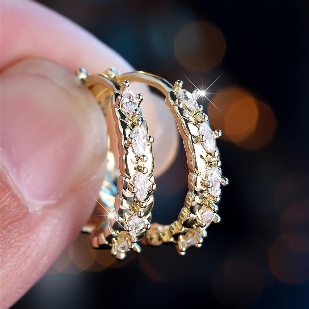 Charm Female White Zircon Stone Round Hoop Earrings Silver Gold Color Simple Wedding Jewelry For Women