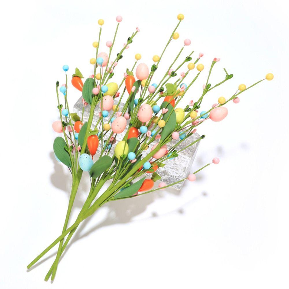 3pcs Festival Artificial Eggs Carrot Branches Colorful Fake Plant Easter Eggs Stem  Table Decor