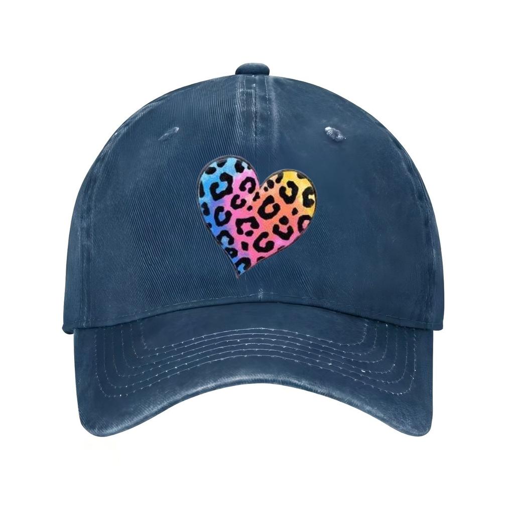 Colorful Leopard Heart Print Baseball Cap Unisex Cotton Adjustable Casual Sports Hat
