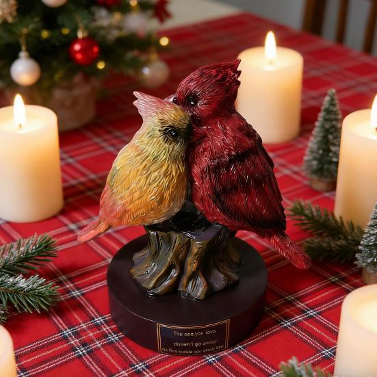 Couple Bird Statue 6" Male And Female Red Birds Figurine Collectible Resin Animal Sculpture for Living Room Home Table Shelf Decor
