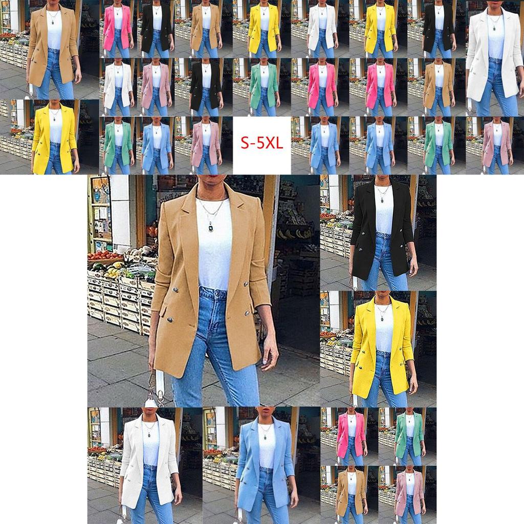 Elegant Women Long Sleeve Slim Formal Suit Work Jackets With Stylish Lapel Collar