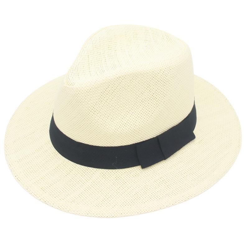 Encrypted Panama Straw Hat, Black Bow Ribbon, Men'S Spring And Summer New Top Hat, Foreign Trade Cross-Border Gentleman'S Hat