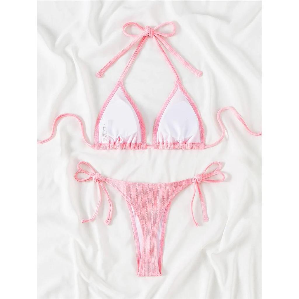 Sexy Batik Falten Knitter Halter Bikini Damen Badeanzug Damen Bademode Zweiteiler Bikini-Set Bademode Badehose Schwimmen
