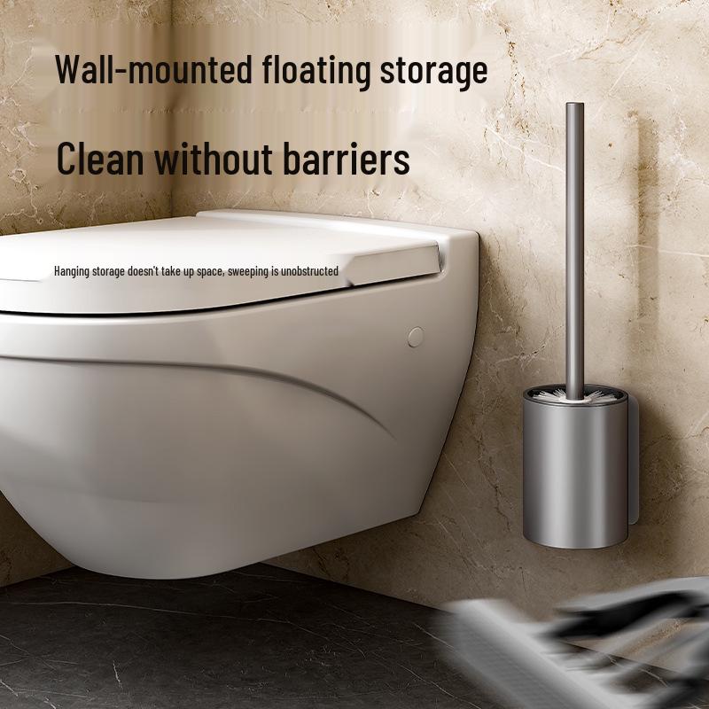 Punch-Free Wall-Mounted Toilet Cleaning Brush Set for Bathroom