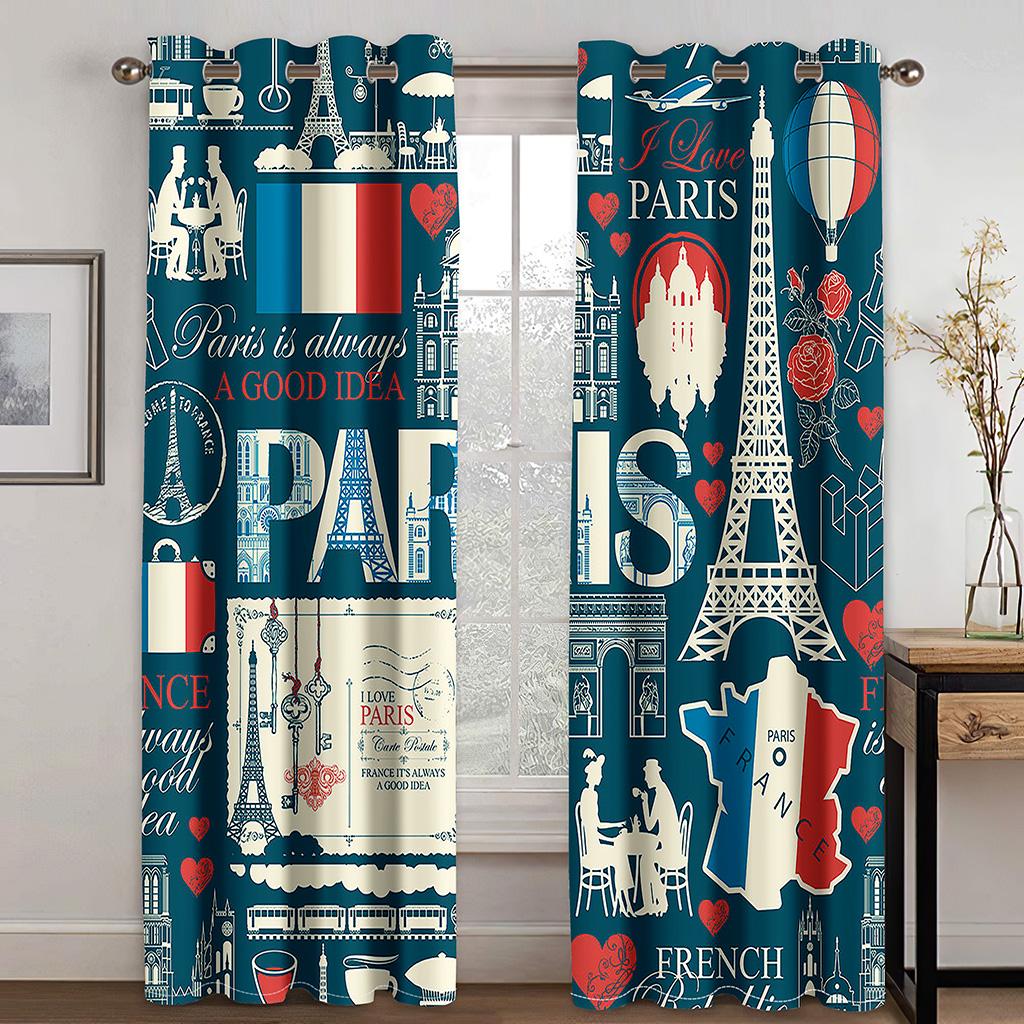 Cartoon Romantic Pink Paris Effiel Tower GirlWindow Curtains Drapes for Kids Bedroom Living Room Kitchen Door Home Decor 2Pieces