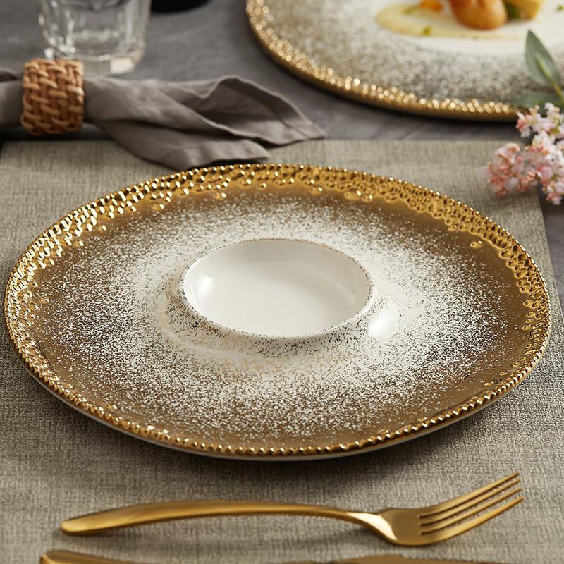 Ceramic Round High-end Restaurant Western-style Steak Plate Kitchen Fruit Salad Plate Flat Plate Kitchen Dessert Plate