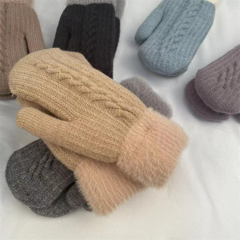Vinter Kvinner Holder Varmen Pluss Fløyel Innvendig Håndledd Tykk Twist Strikk votter Helfinger Sykling Ullhansker Myk Søt Herlig
