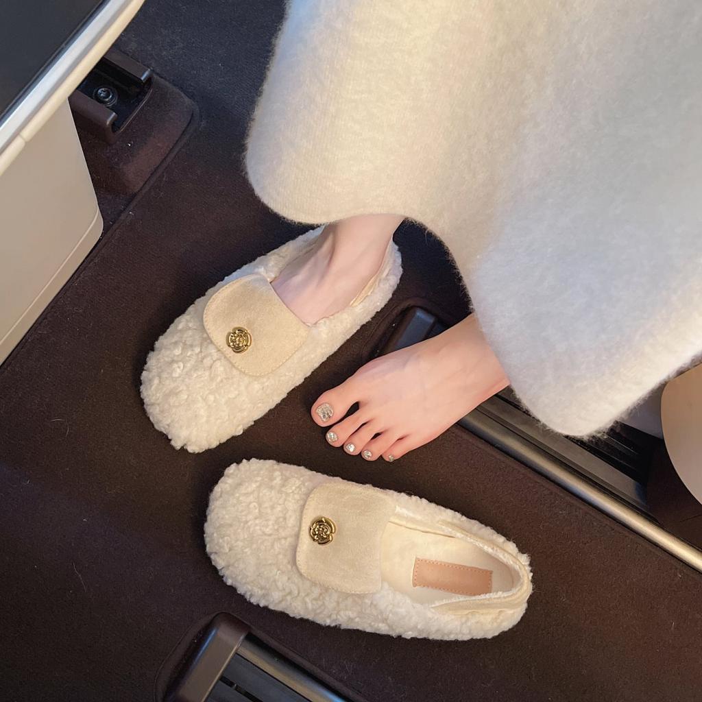 2025 two wear all-inclusive fluffy shoes women's cotton shoes velvet French new outer wear one pedal Doudou shoes versatile autumn and winter