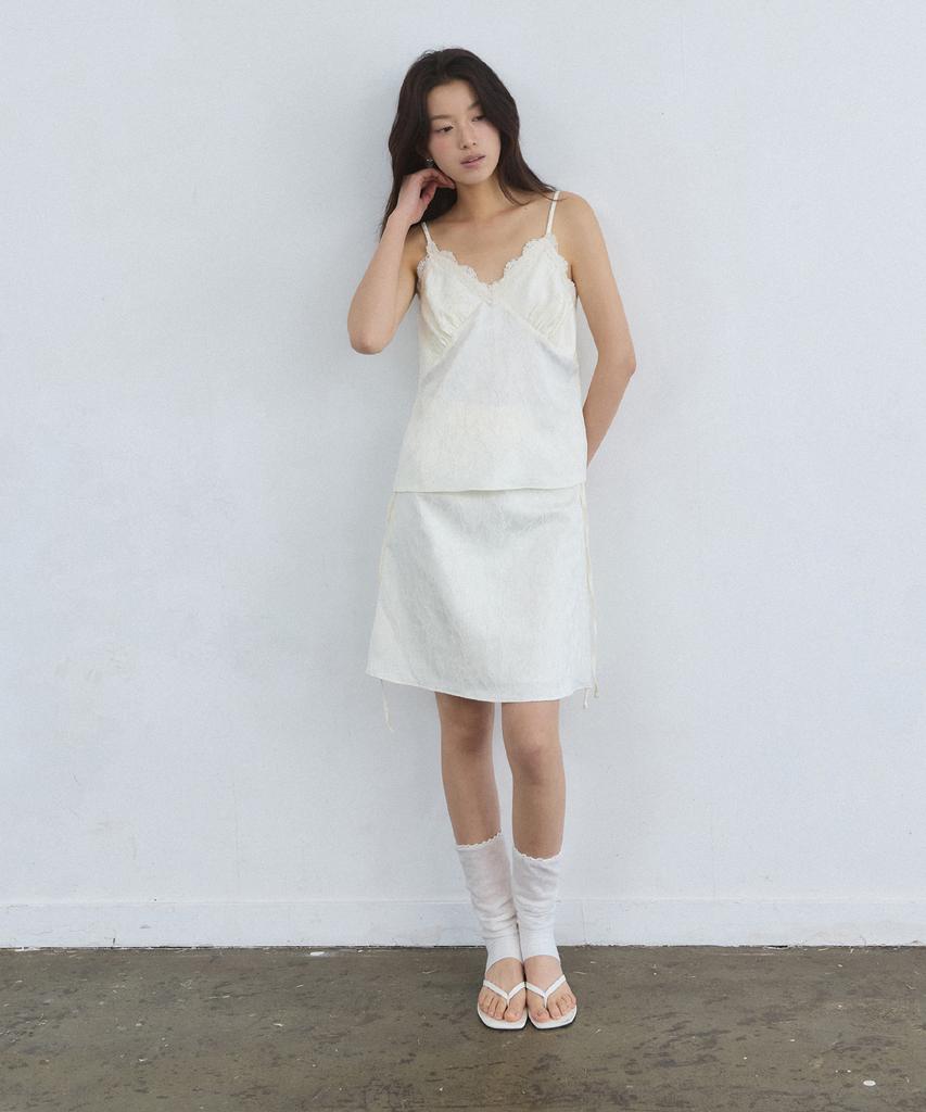 Adowl Jacquard Satin Ribbon Midi Skirt - Cream