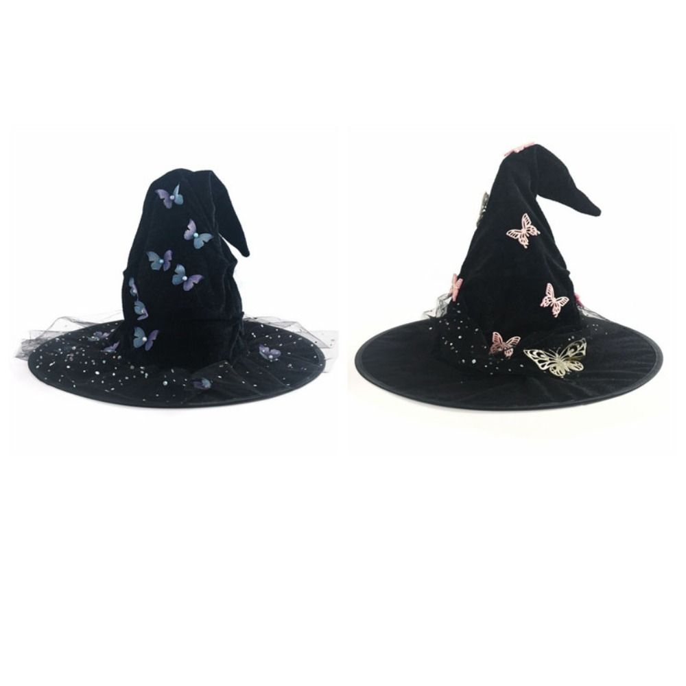 Mesh Halloween Witch Hat Black Halloween Black Cap Foldable Butterfly Wizard Cap  Masquerade